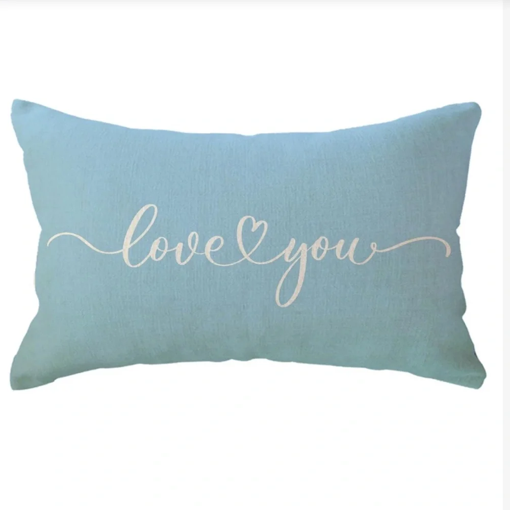 Love You Script Decorative Accent Pillow Cover - Light Blue/ leaning turquoisey